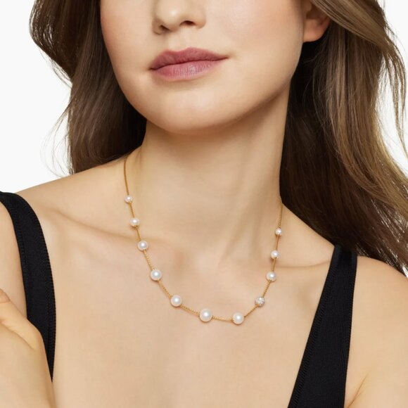 New David Yurman 18K Yellow Gold Pearl and Pavé Station Necklace - Picture 2 of 3